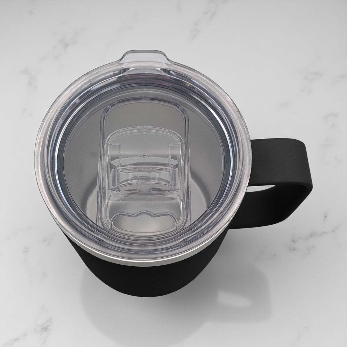 15 Oz Coffee Tumbler with Handle | Customized All Things Through Coffee | Funny Christian Mug with Sliding Lid | Black - Shepherds Shelf