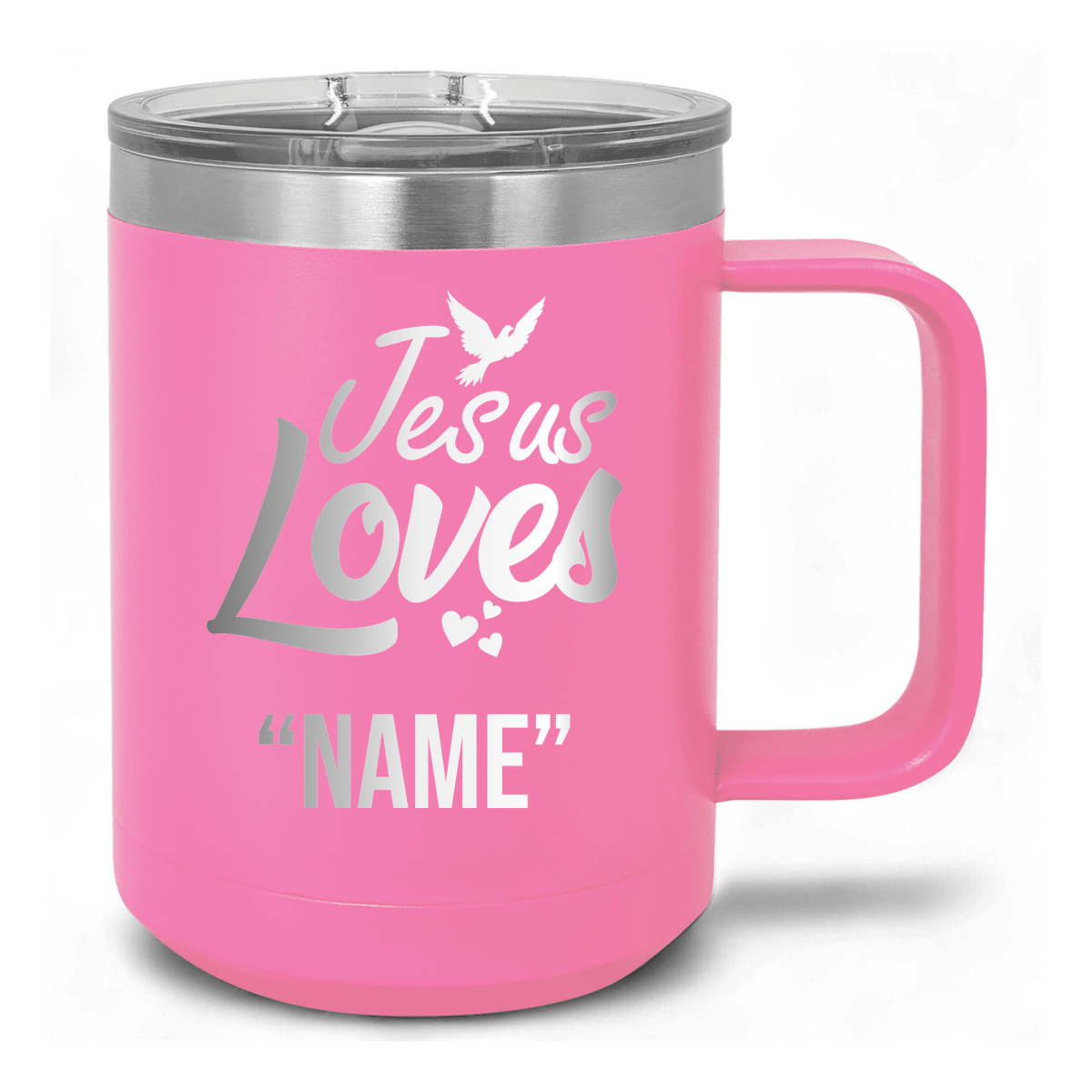 15 Oz Coffee Tumbler with Handle | Customized Jesus Loves Name | Christian Coffee Mug with Sliding Lid | Black - Shepherds Shelf