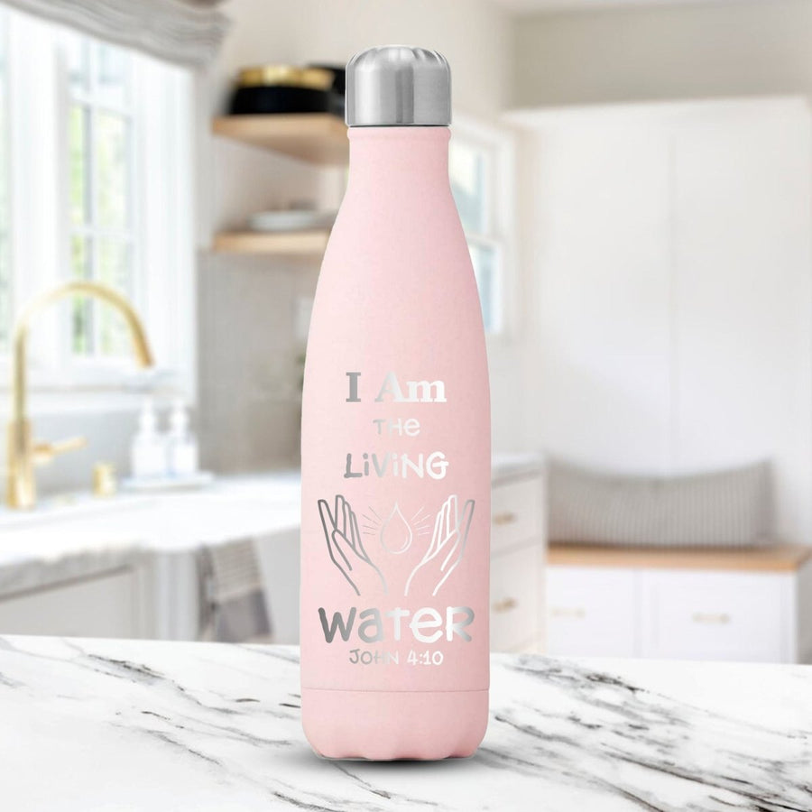 17 Oz, Pink Water Bottle Living Water Christian Design Powder Coated Bottle