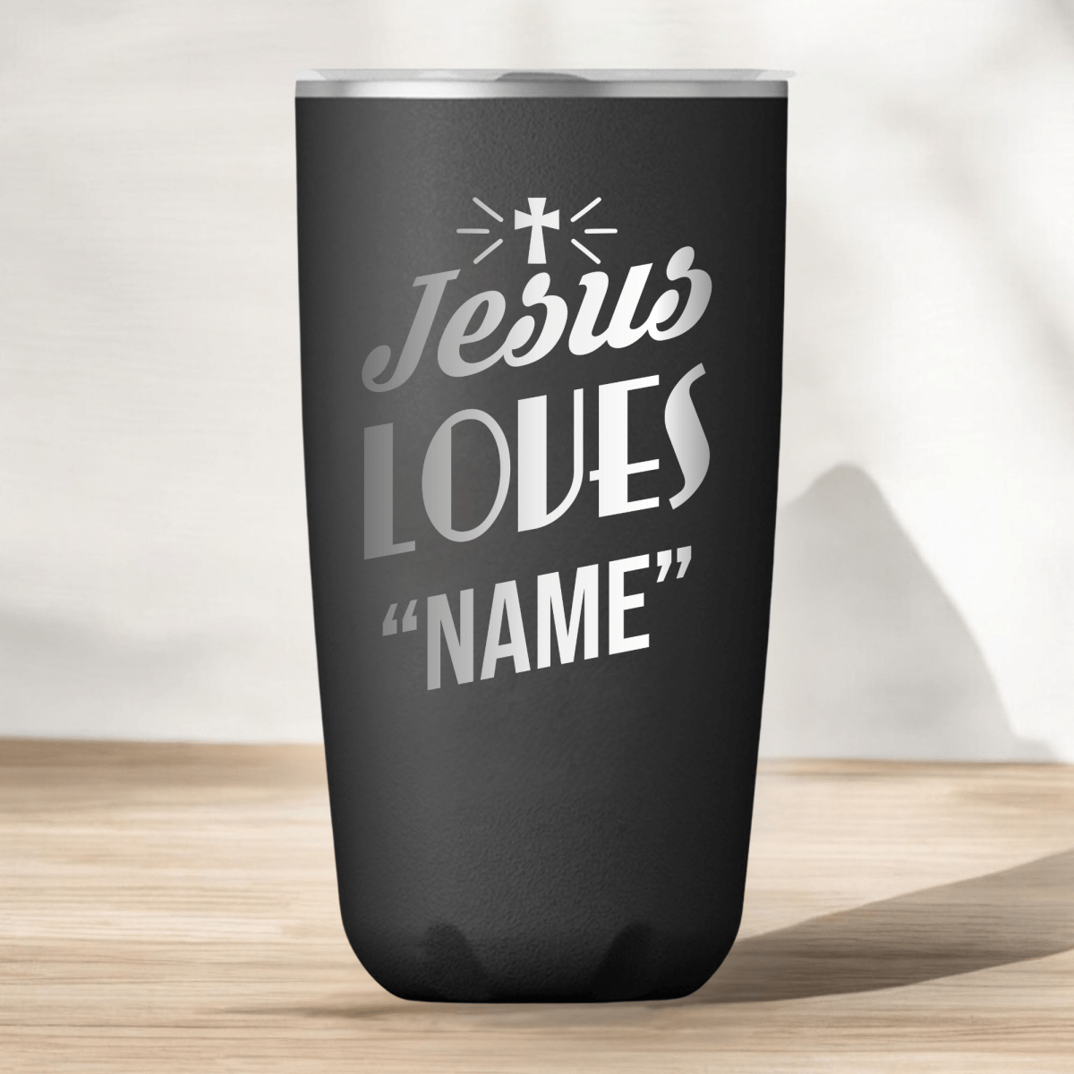 18 Oz, Onyx Coffee Tumbler Jesus Loves Cross Funny Christian Mug with Sliding Lid - Shepherds Shelf