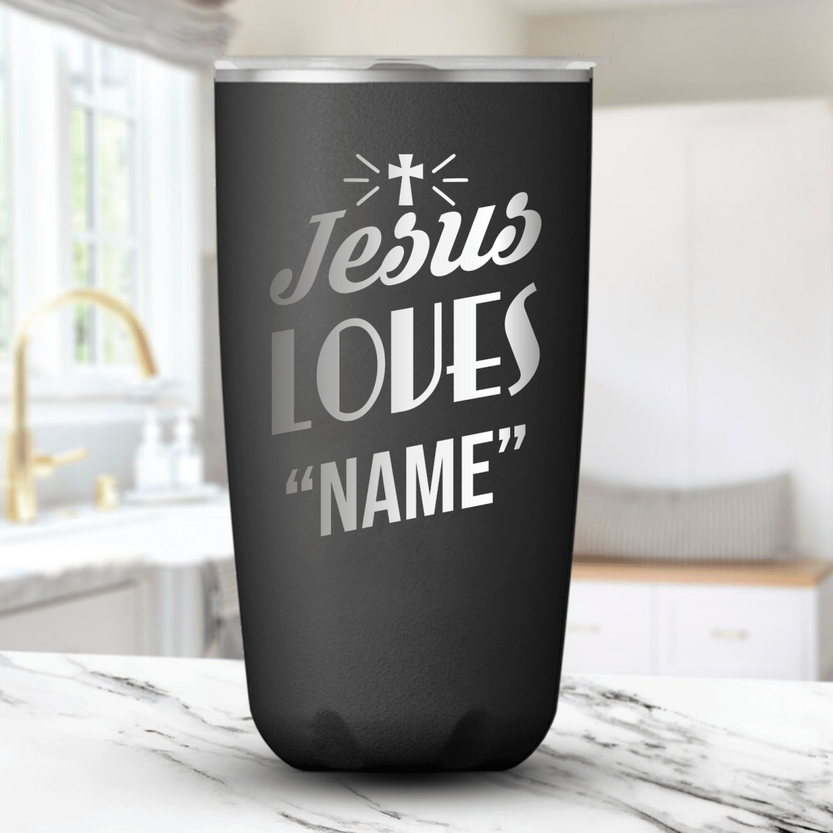 18 Oz, Onyx Coffee Tumbler Jesus Loves Cross Funny Christian Mug with Sliding Lid - Shepherds Shelf