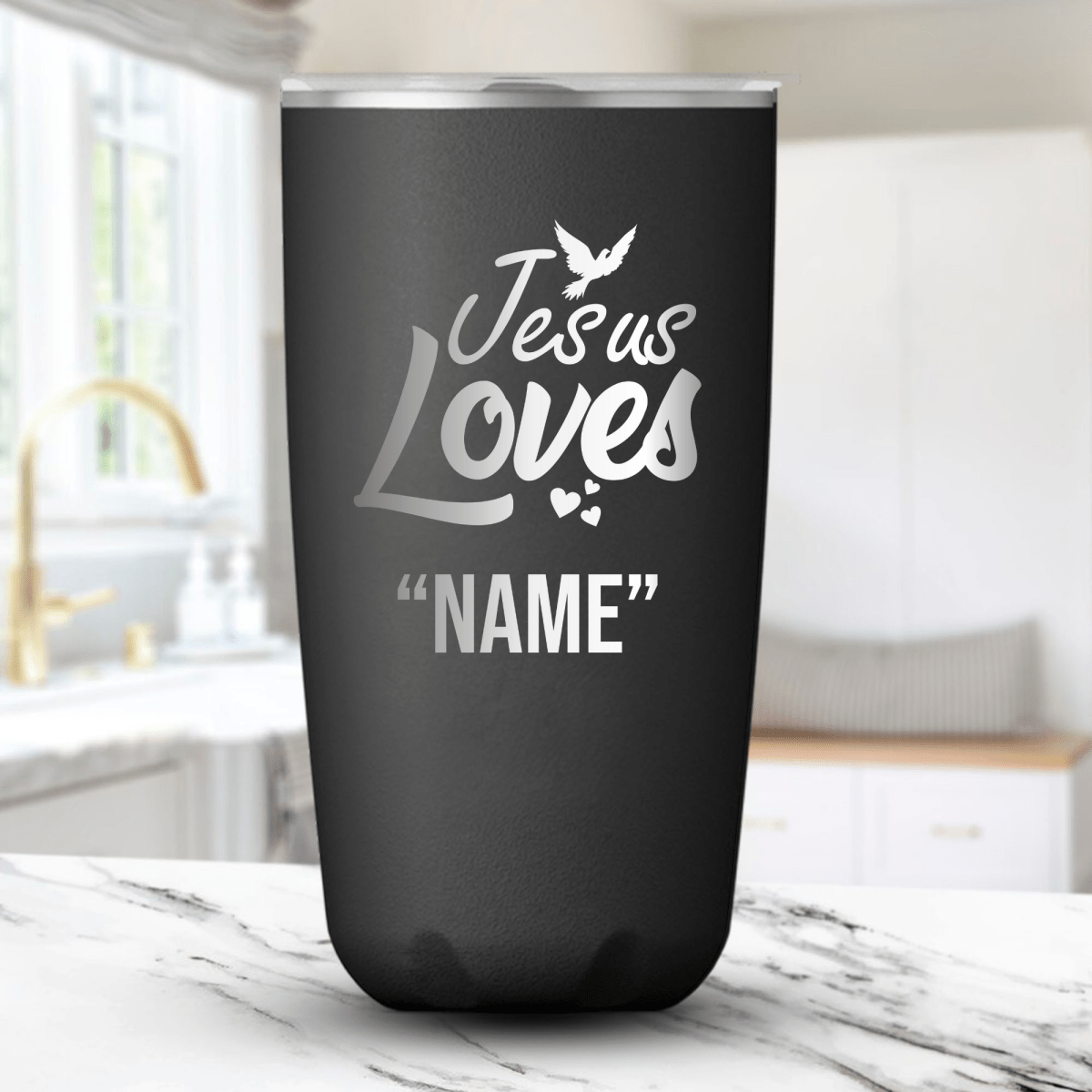18 Oz, Onyx Coffee Tumbler Jesus Loves Dove Funny Christian Mug with Sliding Lid - Shepherds Shelf