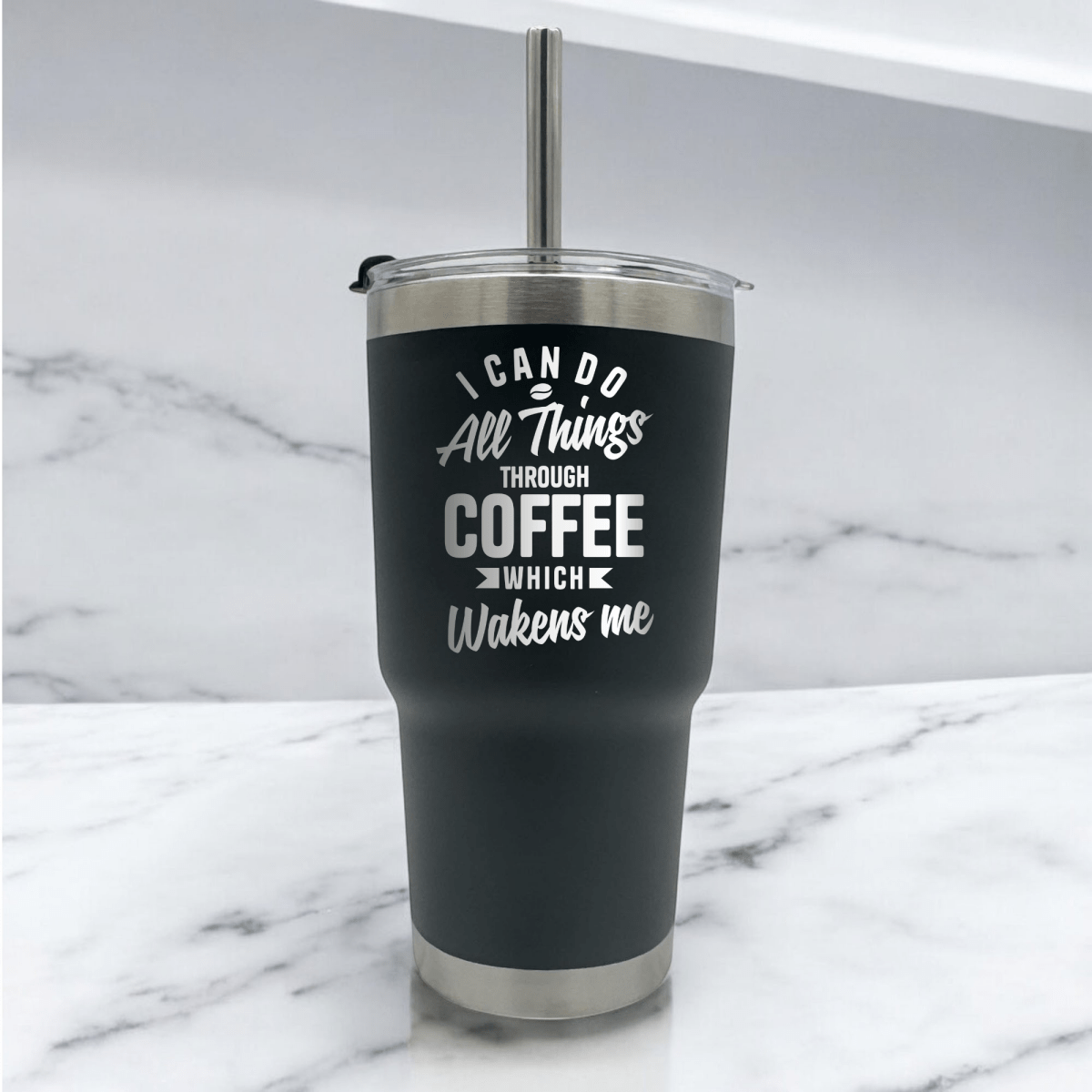 20 Oz, Arcticware Tumbler All Things Through Coffee Funny Christian Travel Mug with Lid - Shepherds Shelf