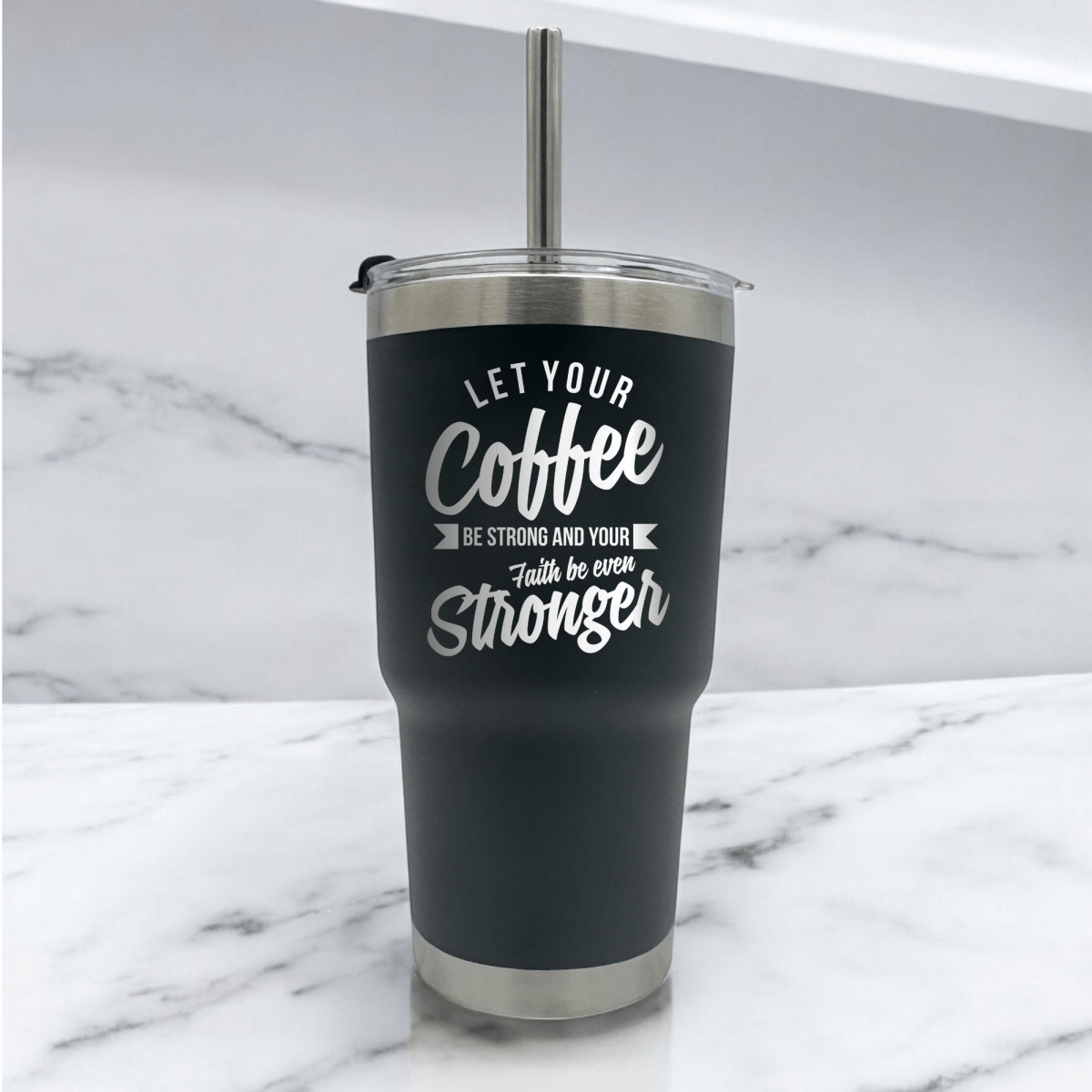 20 Oz, Arcticware Tumbler Coffee Strong Faith Stronger Funny Christian Travel Mug with Lid - Shepherds Shelf