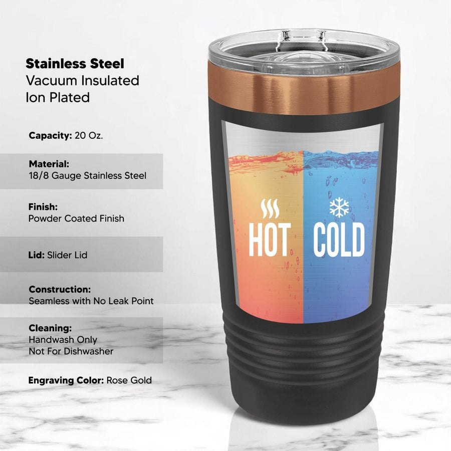 20 Oz Tumbler Stainless Steel with Sliding Lid | Living Water 4 Design | Rose Gold, Black