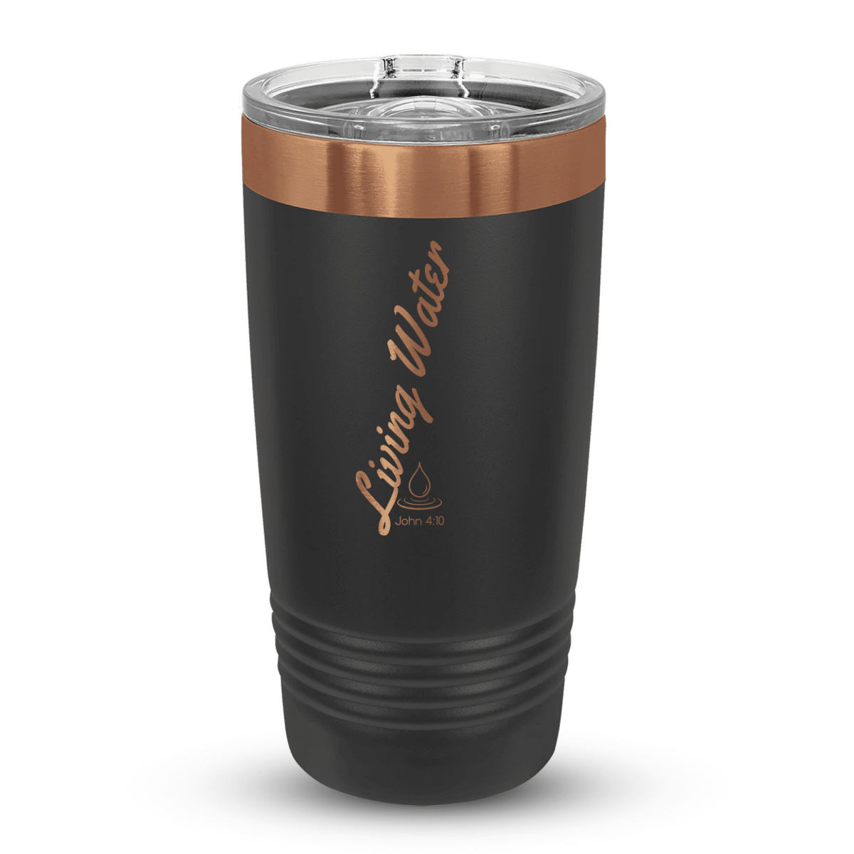 20 Oz Custom Tumbler Stainless Steel with Sliding Lid | Living Water 5 Design | Rose Gold, Black - Shepherds Shelf