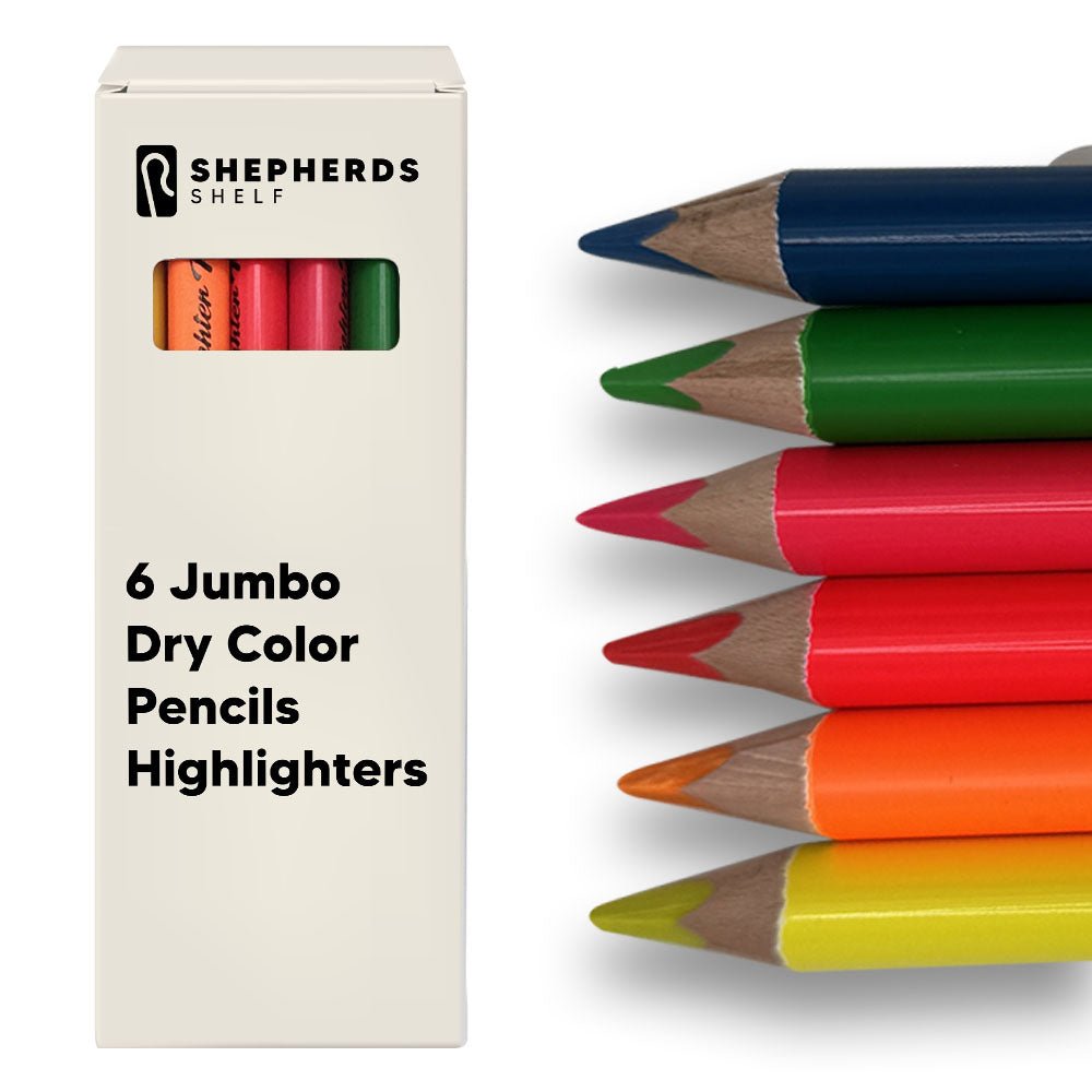 6 Pack Jumbo Dry Color Pencils Highlighter | Shepherds Shelf - Shepherds Shelf