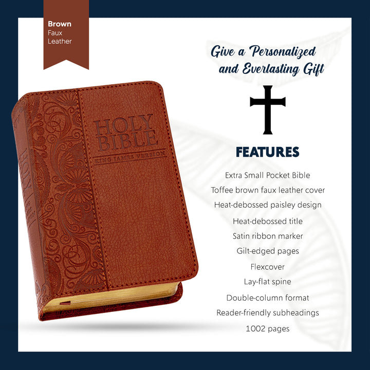 KJV Toffee Brown Mini Pocket Size Holy Bible Extra Small Print
