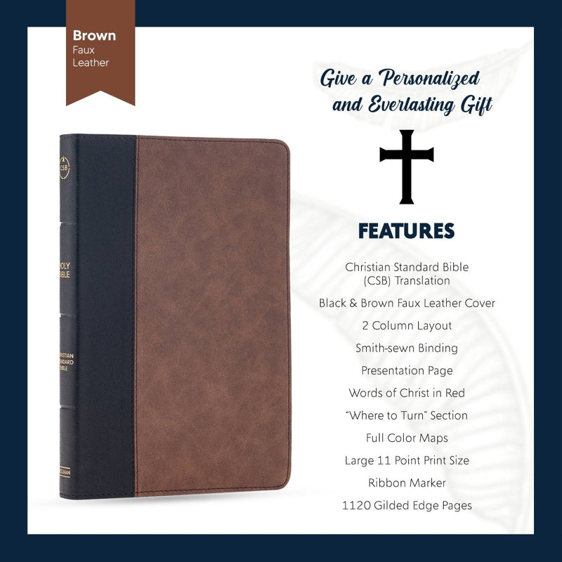 CSB Black/Brown Standard Size Holy Bible Large Print