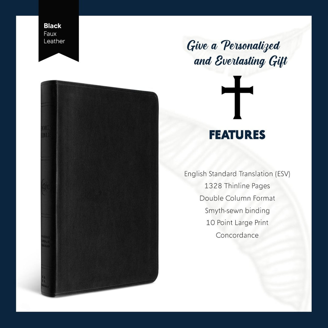 ESV Black Standard Size Thinline Holy Bible Large Print | Pen Stroke Cross