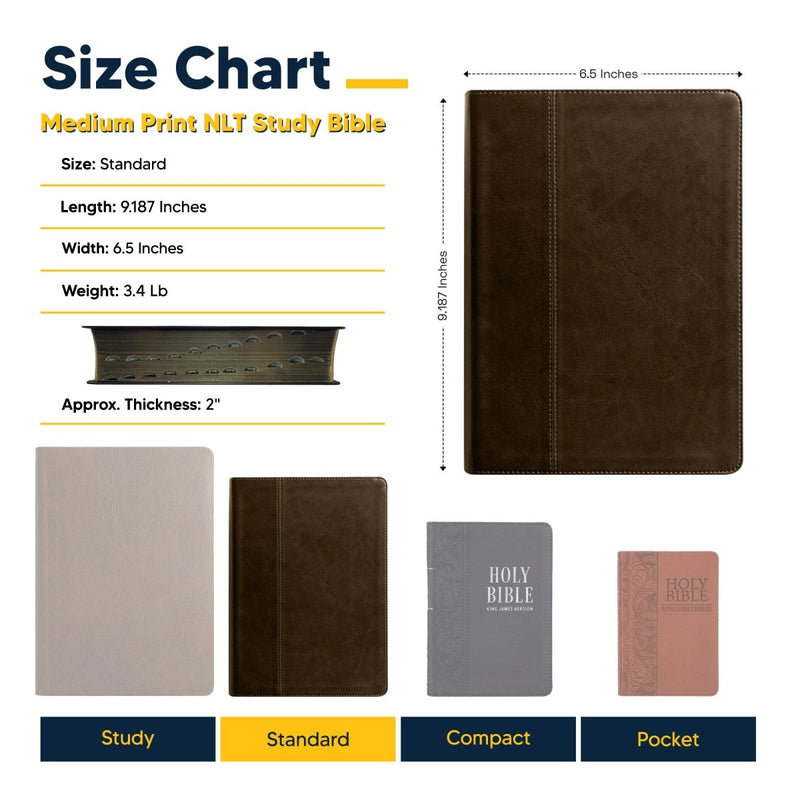 NLT Brown Standard Size Holy Bible Medium Print | 1 John 4:19