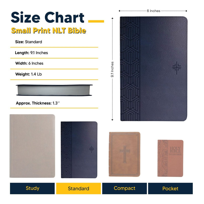 NLT Blue Standard Size Holy Bible Small Print | Geometric