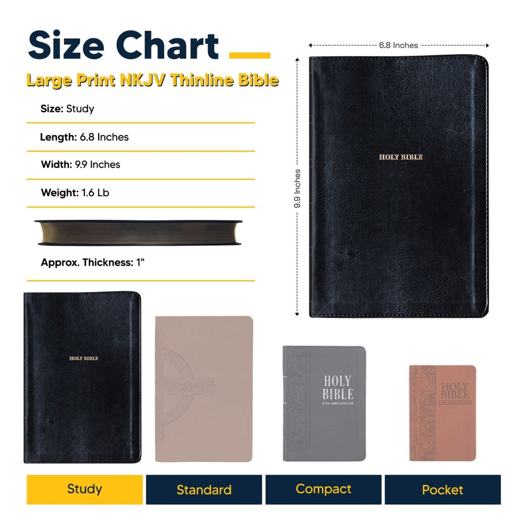 NKJV Black Study Size Thinline Holy Bible Large Print