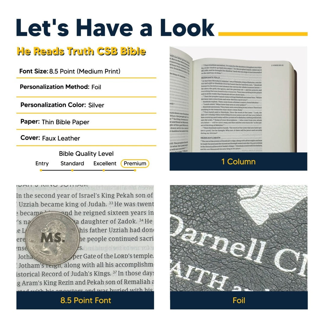 CSB He Reads Black Study Size Mens Holy Bible Medium Print