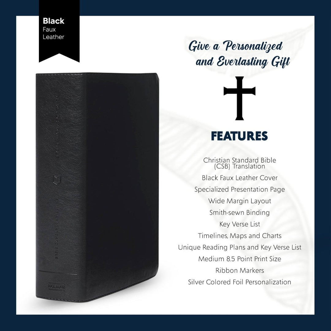 CSB He Reads Black Study Size Mens Holy Bible Medium Print