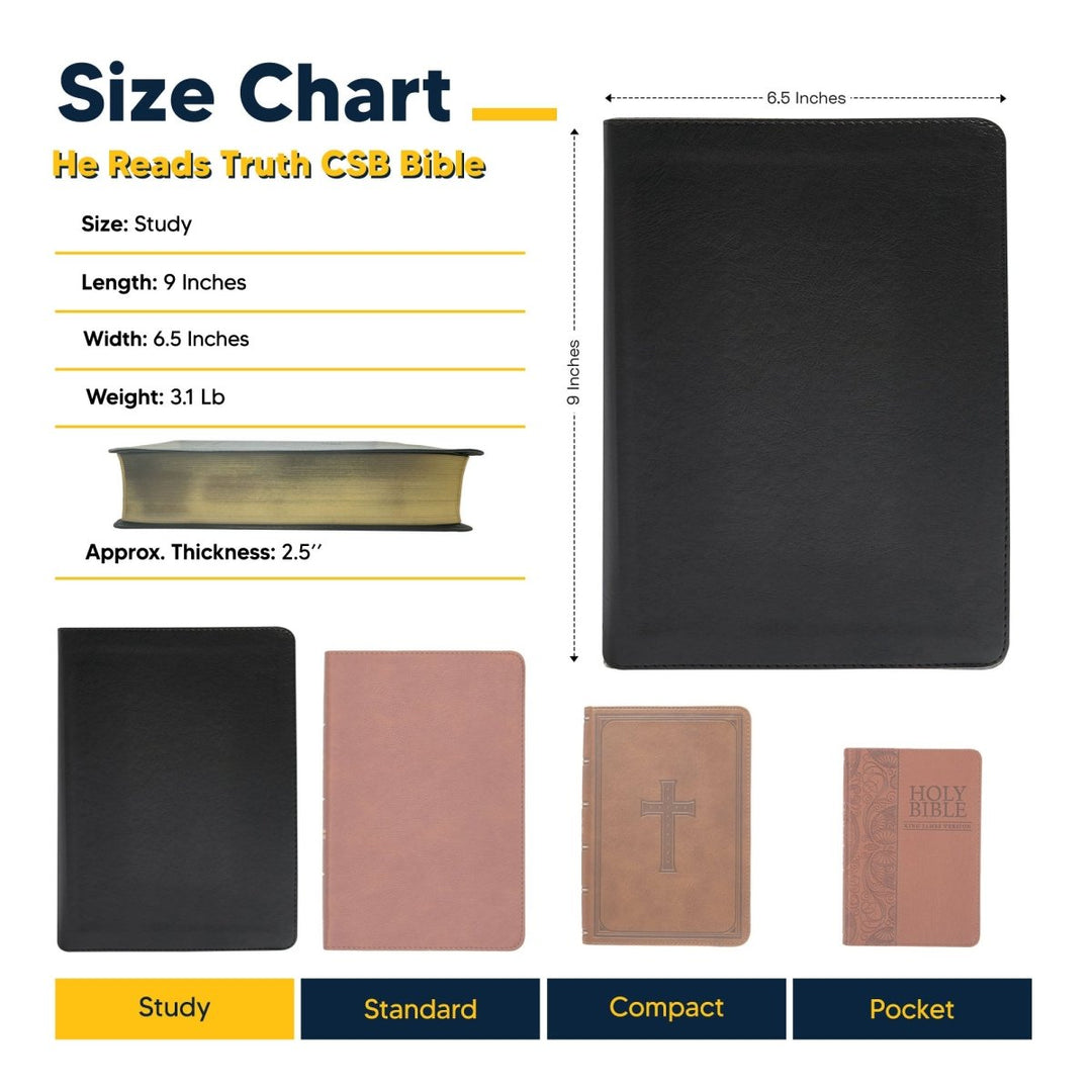 CSB He Reads Black Study Size Mens Holy Bible Medium Print