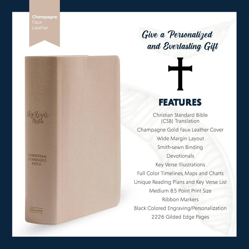 CSB She Reads Champagne Study Size Holy Bible Medium Print