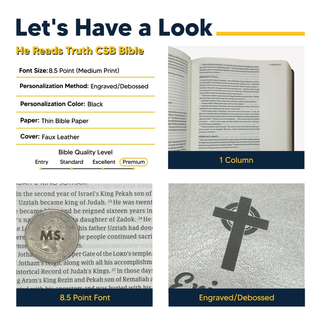 CSB He Reads Gray Study Size Holy Bible Medium Print | Floral and Cross