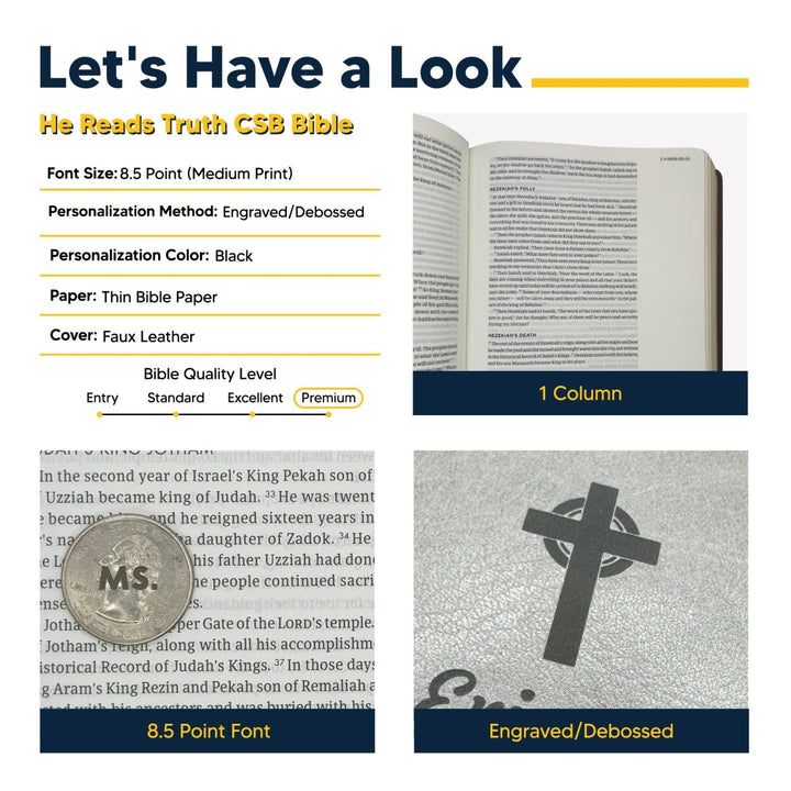CSB He Reads Gray Study Size Holy Bible Medium Print | Floral and Cross