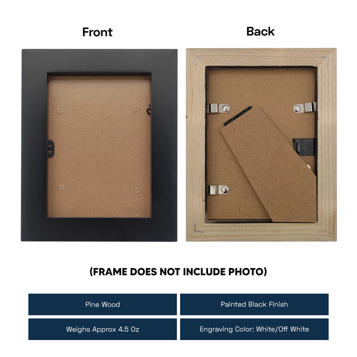 Engraved Pine Wood Picture Frame – Tabletop Photo Display with Acrylic Glazing in White/Off-White | Black | Sizes: 3x5 & 5x7