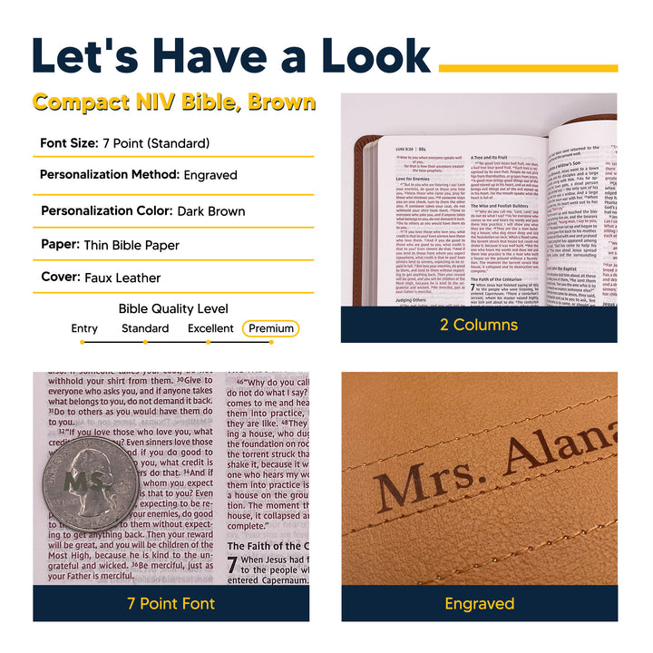 NIV Brown Compact Size Thinline Holy Bible Small Print