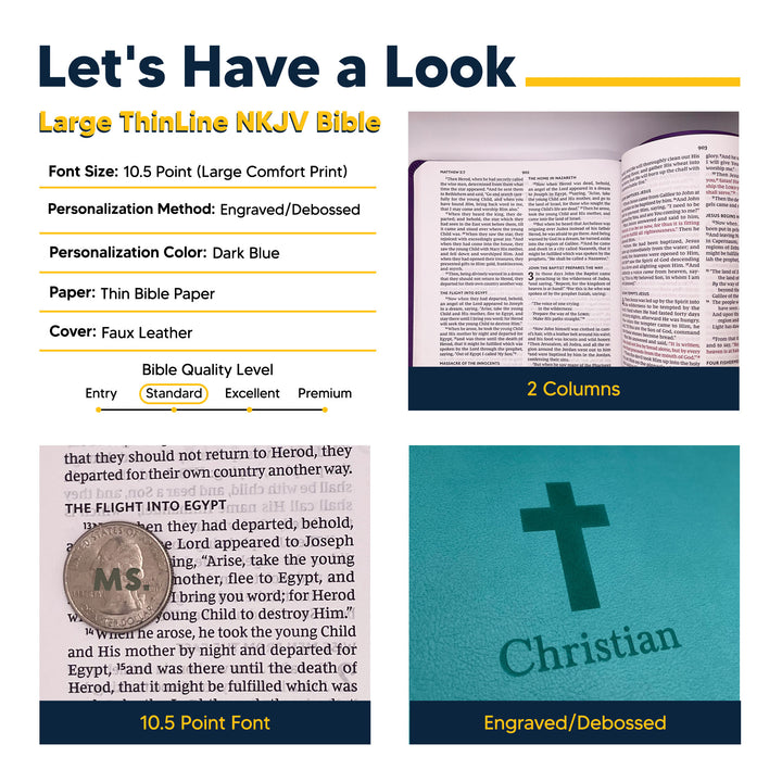 NKJV Blue Study Size Thinline Holy Bible Large Print