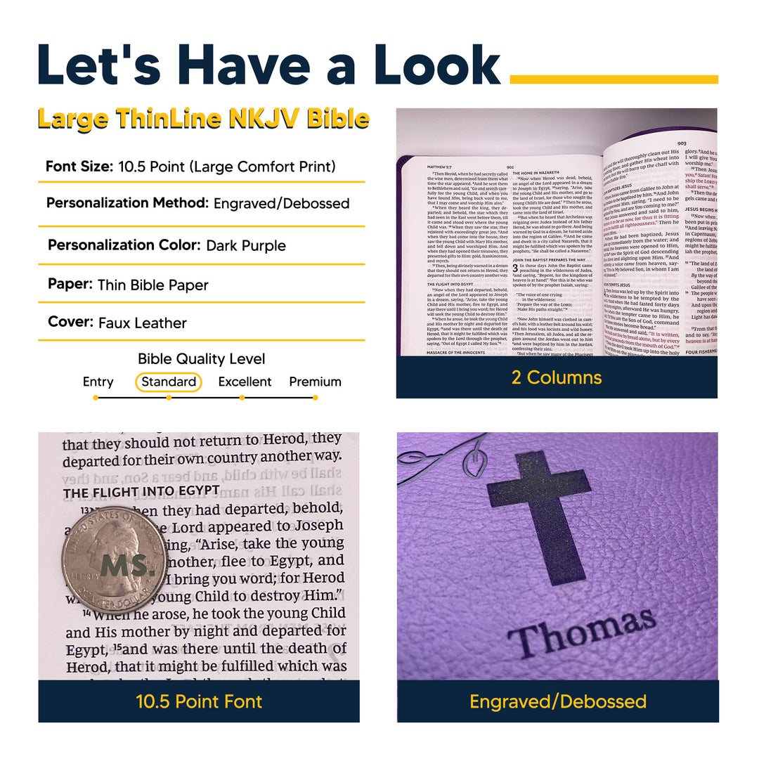 NKJV Purple Study Size Thinline Holy Bible Large Print