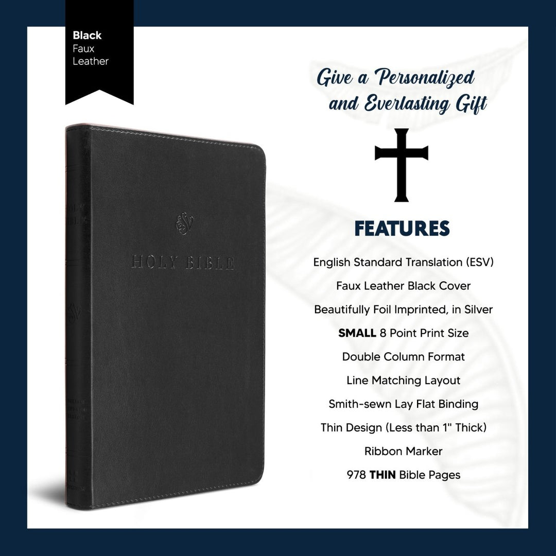 Custom Personalized Black ESV Bible | Small Text | Silver Customized Name | Faux Leather Premium Church Bible with Lay Flat Design, Black | Shepherds Shelf - Shepherds Shelf