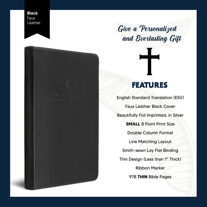 Custom Personalized Black ESV Bible | Small Text | Silver Customized Name | Faux Leather Premium Church Bible with Lay Flat Design, Black | Shepherds Shelf - Shepherds Shelf