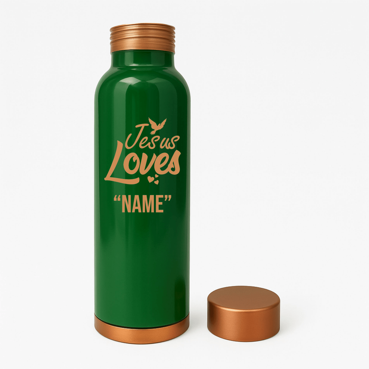 Custom Personalized Copper Water Bottle with Jesus Loves Your Name Dove Design | Pure Copper | 33 Oz - Shepherds Shelf