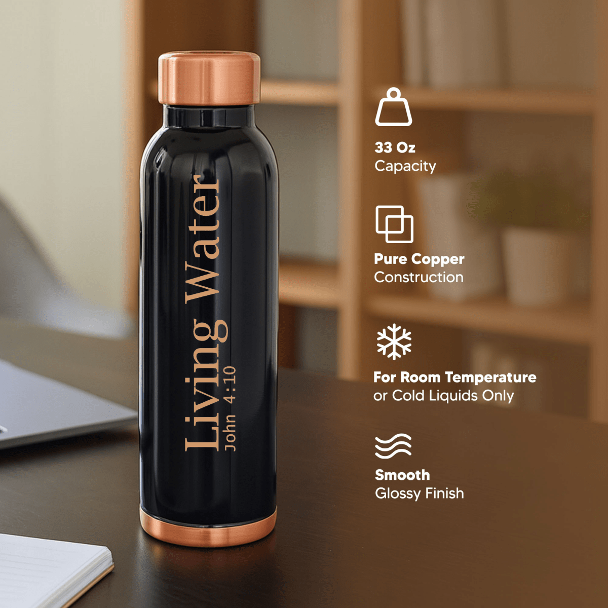 Custom Personalized Copper Water Bottle with John 4:10 Name and Living Water | Pure Copper | 33 Oz - Shepherds Shelf