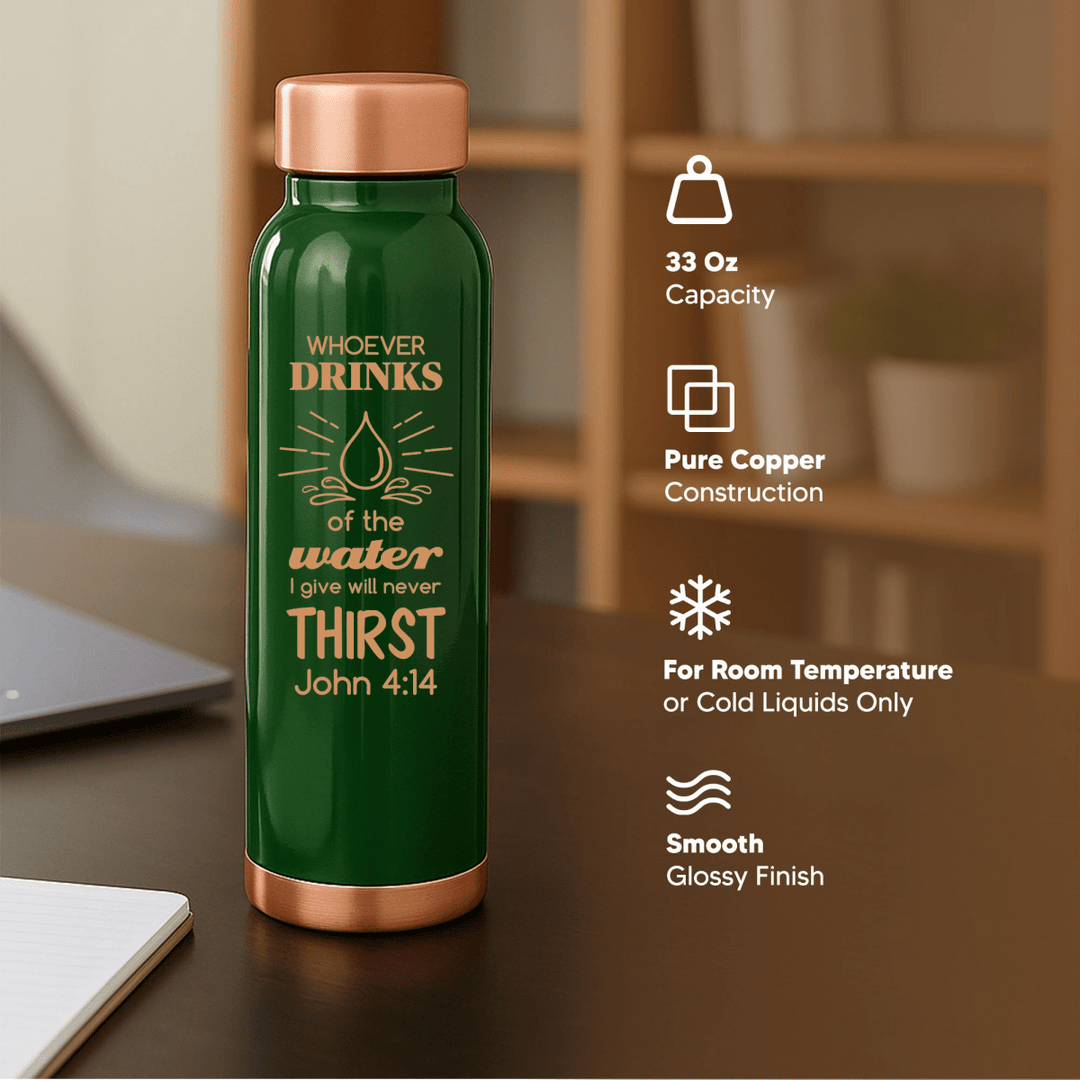 Custom Personalized Copper Water Bottle with John 4:14 and Name | Pure Copper | 33 Oz - Shepherds Shelf