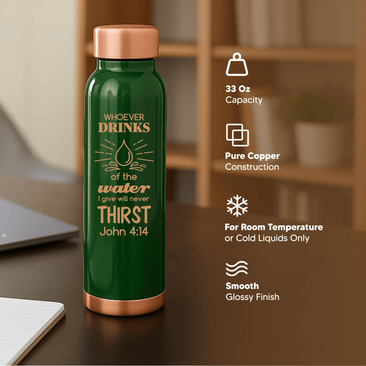 Custom Personalized Copper Water Bottle with John 4:14 and Name | Pure Copper | 33 Oz - Shepherds Shelf