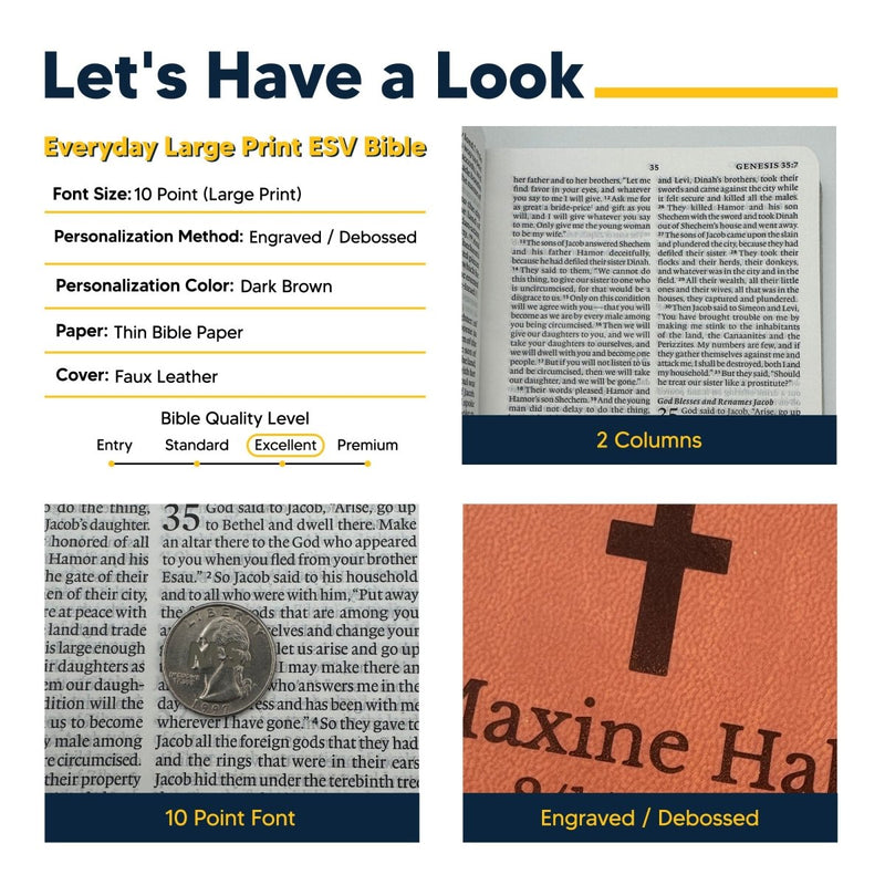 ESV Light Brown Standard Size Holy Bible Large Print | Be the Light