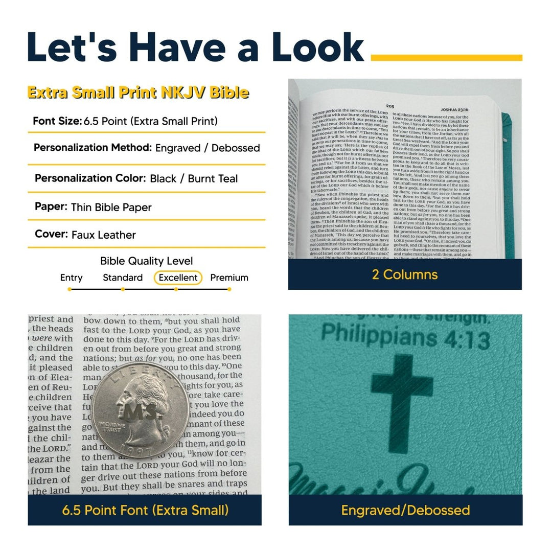 Custom Personalized Small NKJV Holy Bible | Compact Faux Leather | Extra Small Text | Teal | Shepherds Shelf - Shepherds Shelf