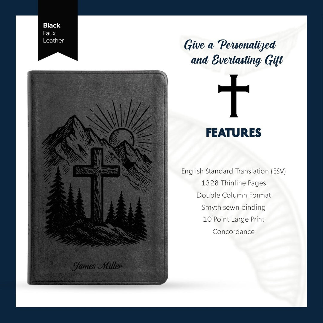 ESV Black Standard Size Thinline Holy Bible Large Print | Mountain Cross - Shepherds Shelf