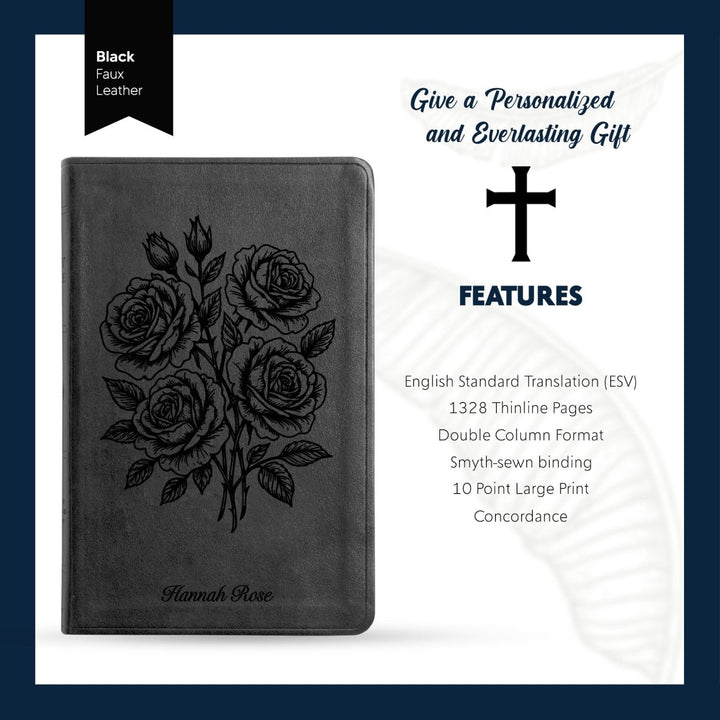 ESV Black Standard Size Thinline Holy Bible Large Print | Roses - Shepherds Shelf