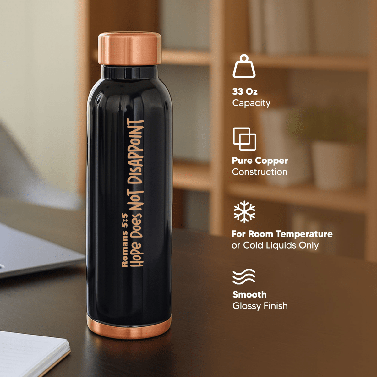 Hope Does Not Disappoint Customized Copper Water Bottle Romans 5:5 and Your Name | Pure Copper | 33 Oz - Shepherds Shelf