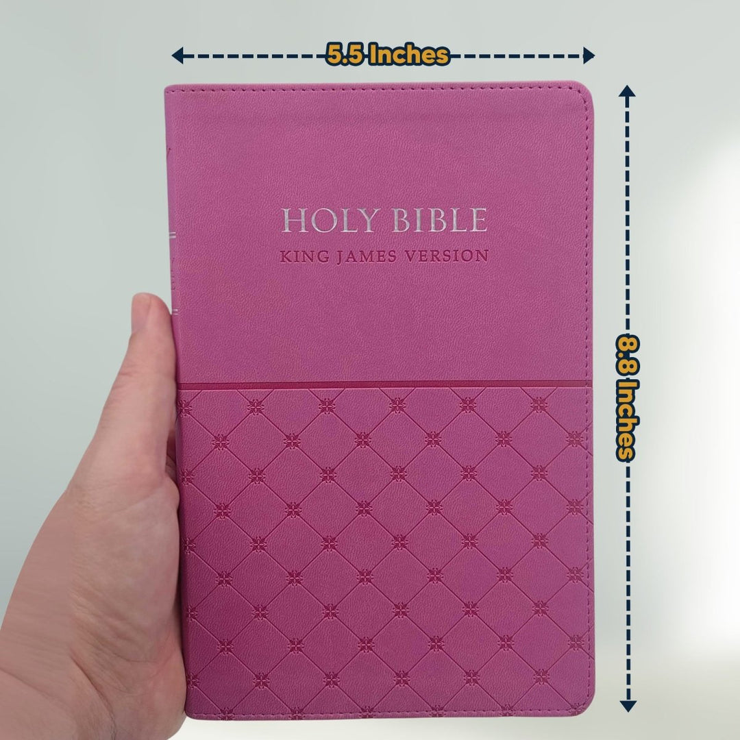 KJV Pink Standard Size Holy Bible Small Print Faux Leather Lay Flat Cover - Shepherds Shelf