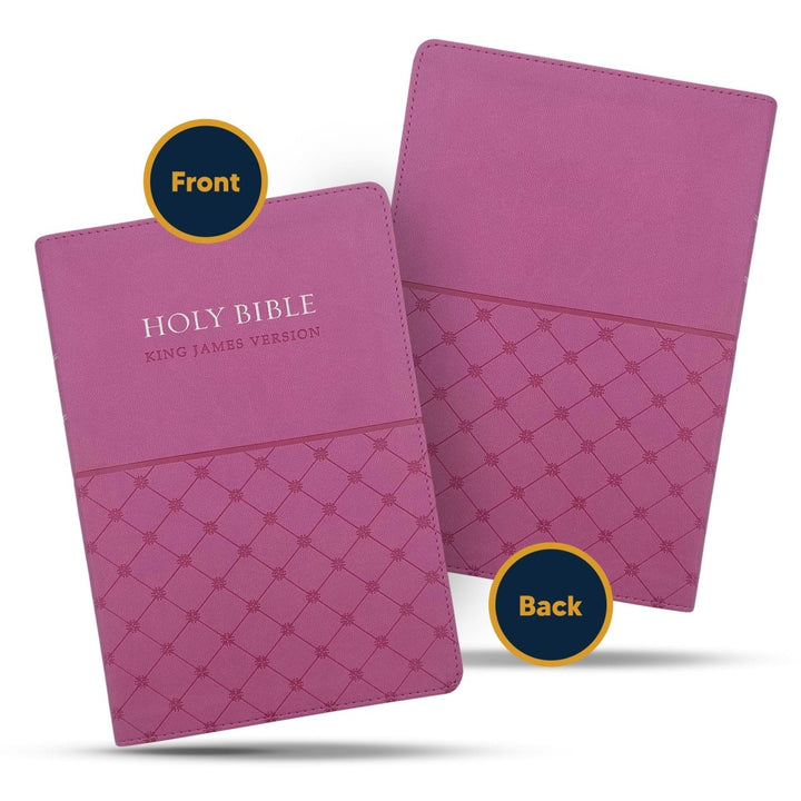 KJV Pink Standard Size Holy Bible Small Print Faux Leather Lay Flat Cover - Shepherds Shelf