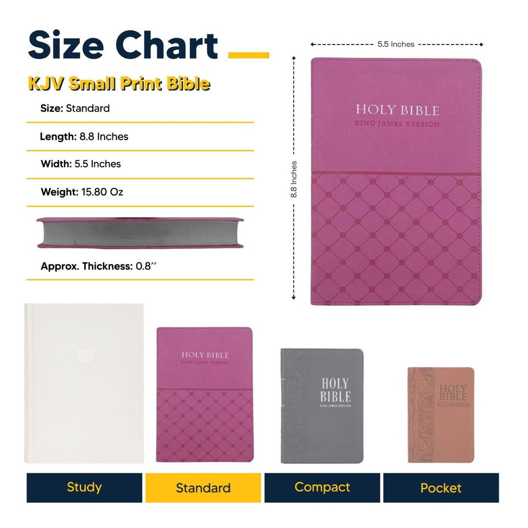 KJV Pink Standard Size Holy Bible Small Print Faux Leather Lay Flat Cover - Shepherds Shelf