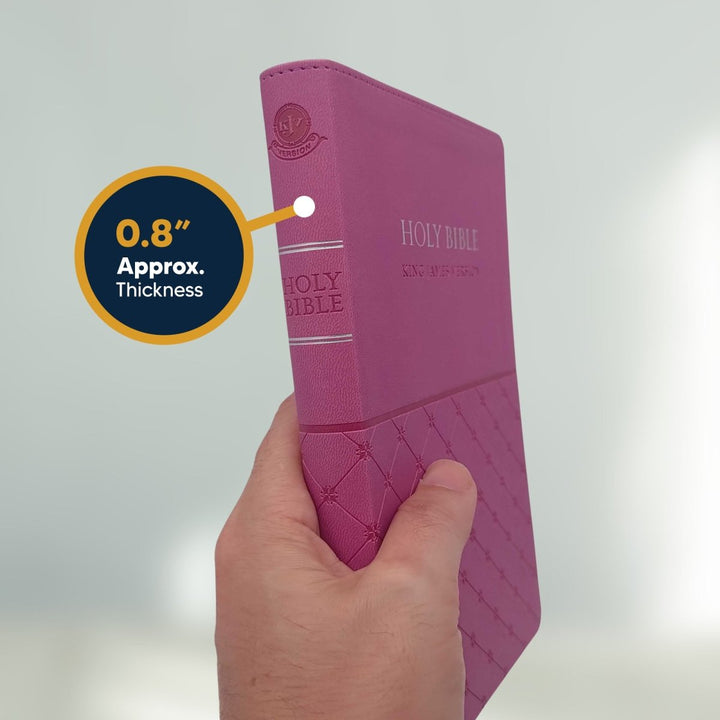 KJV Pink Standard Size Holy Bible Small Print Faux Leather Lay Flat Cover - Shepherds Shelf