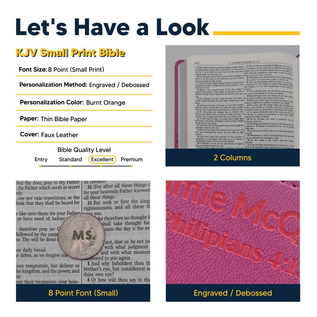 KJV Pink Standard Size Holy Bible Small Print Faux Leather Lay Flat Cover - Shepherds Shelf