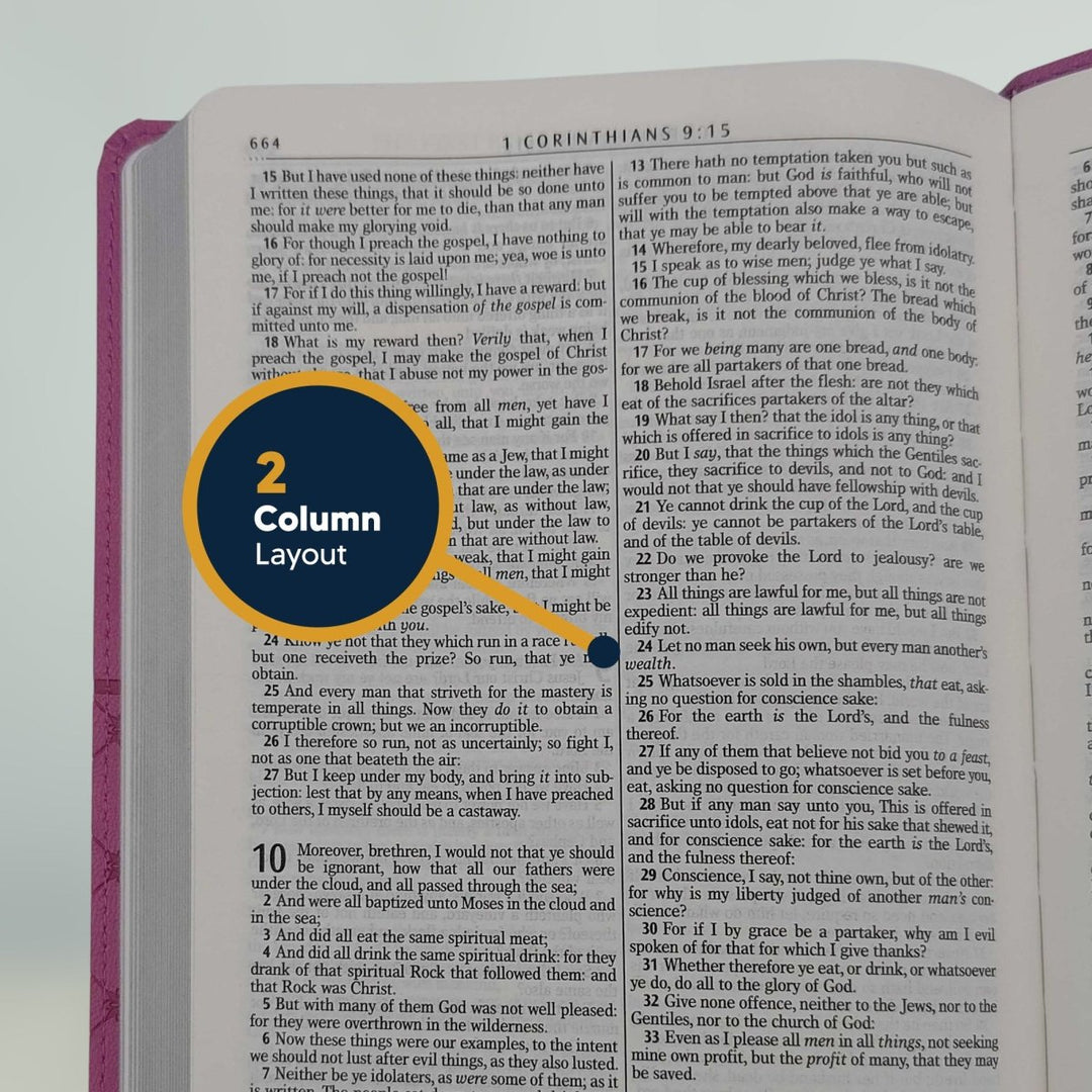 KJV Pink Standard Size Holy Bible Small Print Faux Leather Lay Flat Cover - Shepherds Shelf