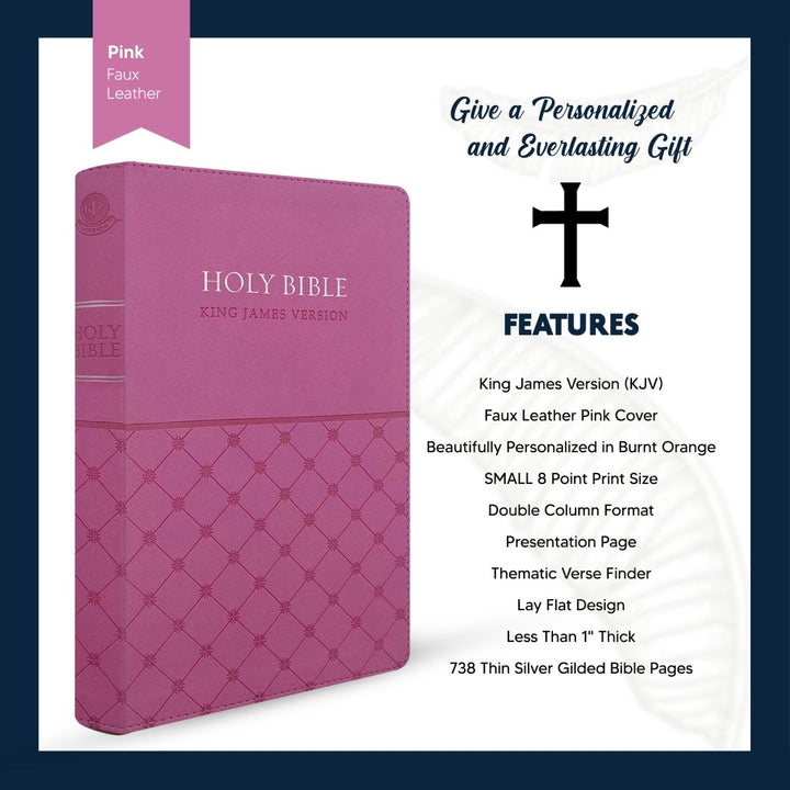 KJV Pink Standard Size Holy Bible Small Print Faux Leather Lay Flat Cover - Shepherds Shelf