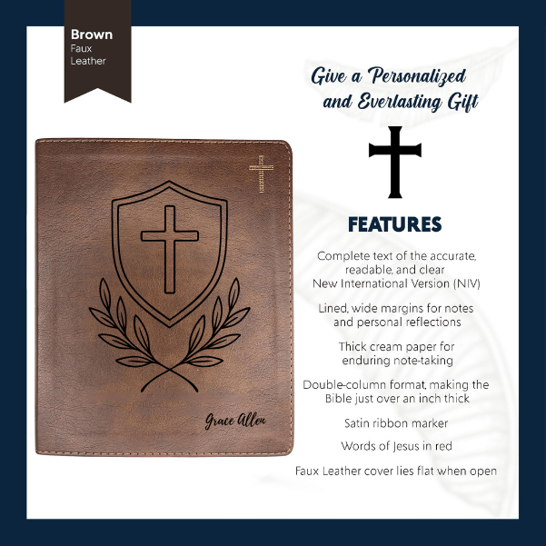 NIV Brown Standard Size Notetaking Holy Bible Medium Print | Armor of God - Shepherds Shelf