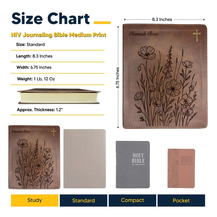 NIV Brown Standard Size Notetaking Holy Bible Medium Print | Bunch of Flowers - Shepherds Shelf
