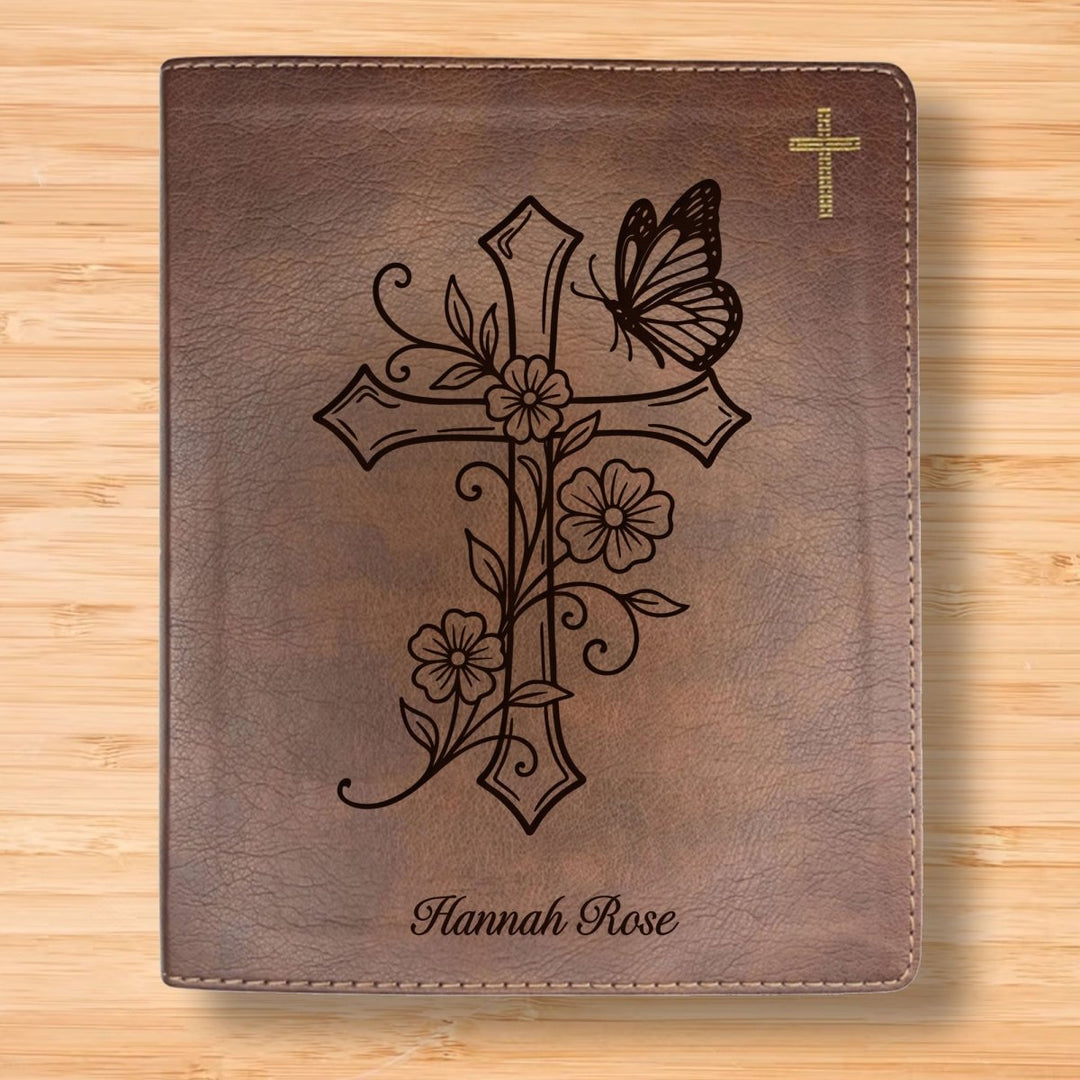 NIV Brown Standard Size Notetaking Holy Bible Medium Print | Cross + Butterfly - Shepherds Shelf