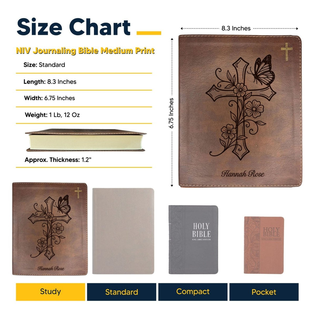 NIV Brown Standard Size Notetaking Holy Bible Medium Print | Cross + Butterfly - Shepherds Shelf