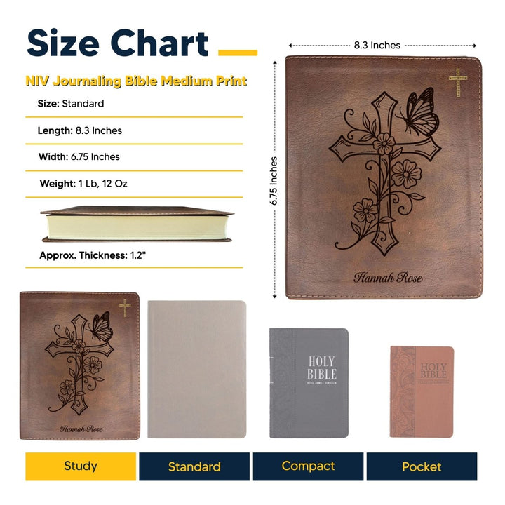 NIV Brown Standard Size Notetaking Holy Bible Medium Print | Cross + Butterfly - Shepherds Shelf